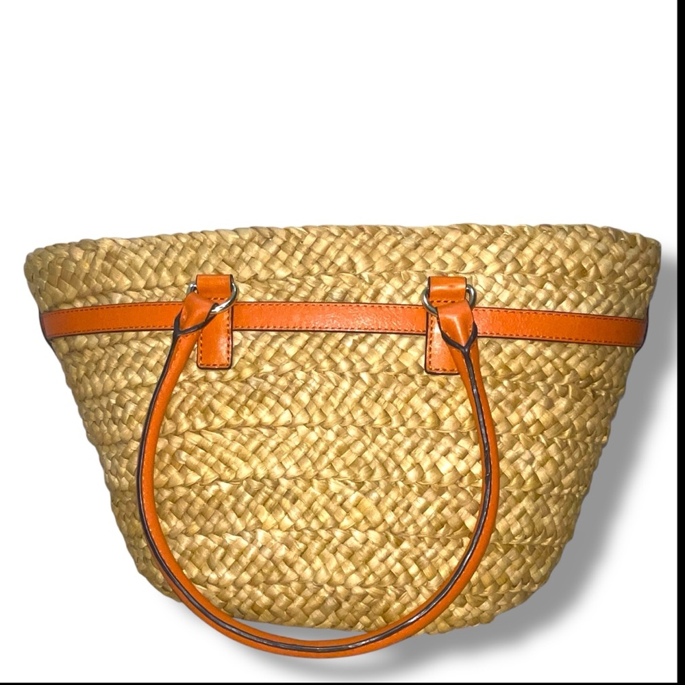 Auth NEW Michael Kors straw wicker Raffia Reed straw Tote Bag burnt Orange Tan - Picture 6 of 13